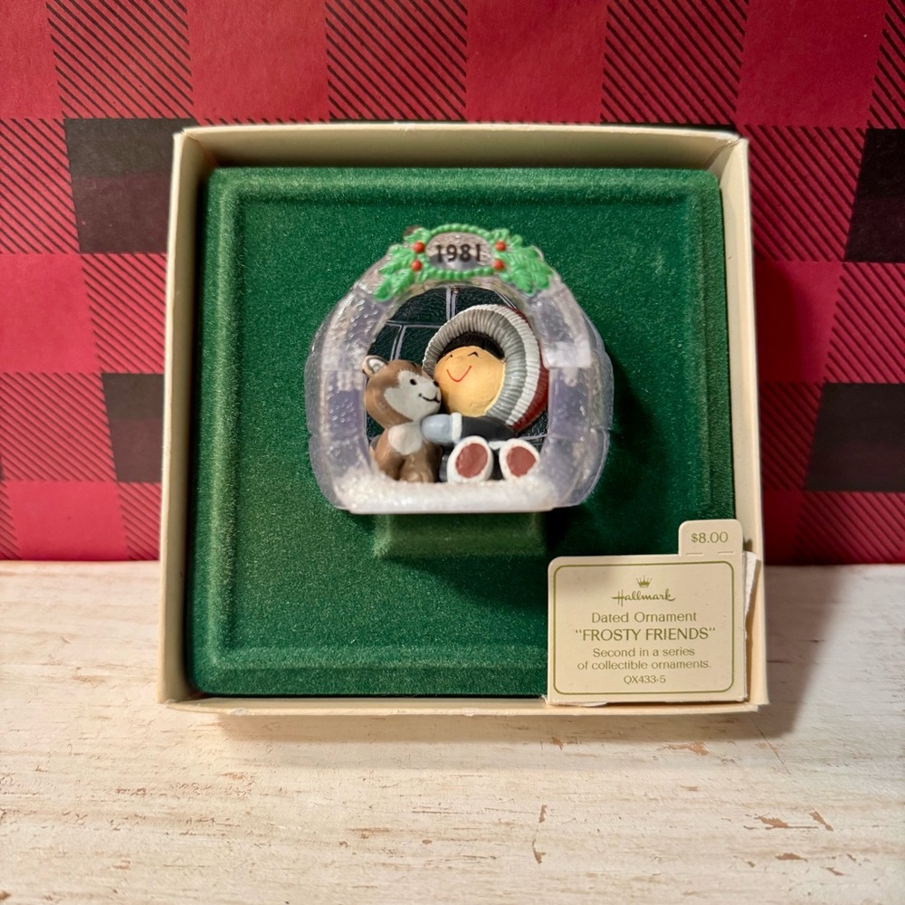80s Hallmark Keepsake Frosty Friends #2 Ornament | 1981 Girl & Husky in Igloo